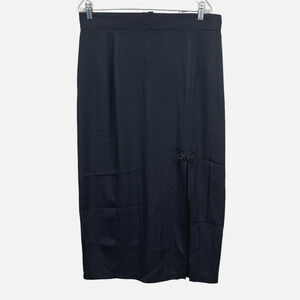 Ashley Stewart Long Midi Skirt Front Slit‎ Back Zip Black Women Size 18W